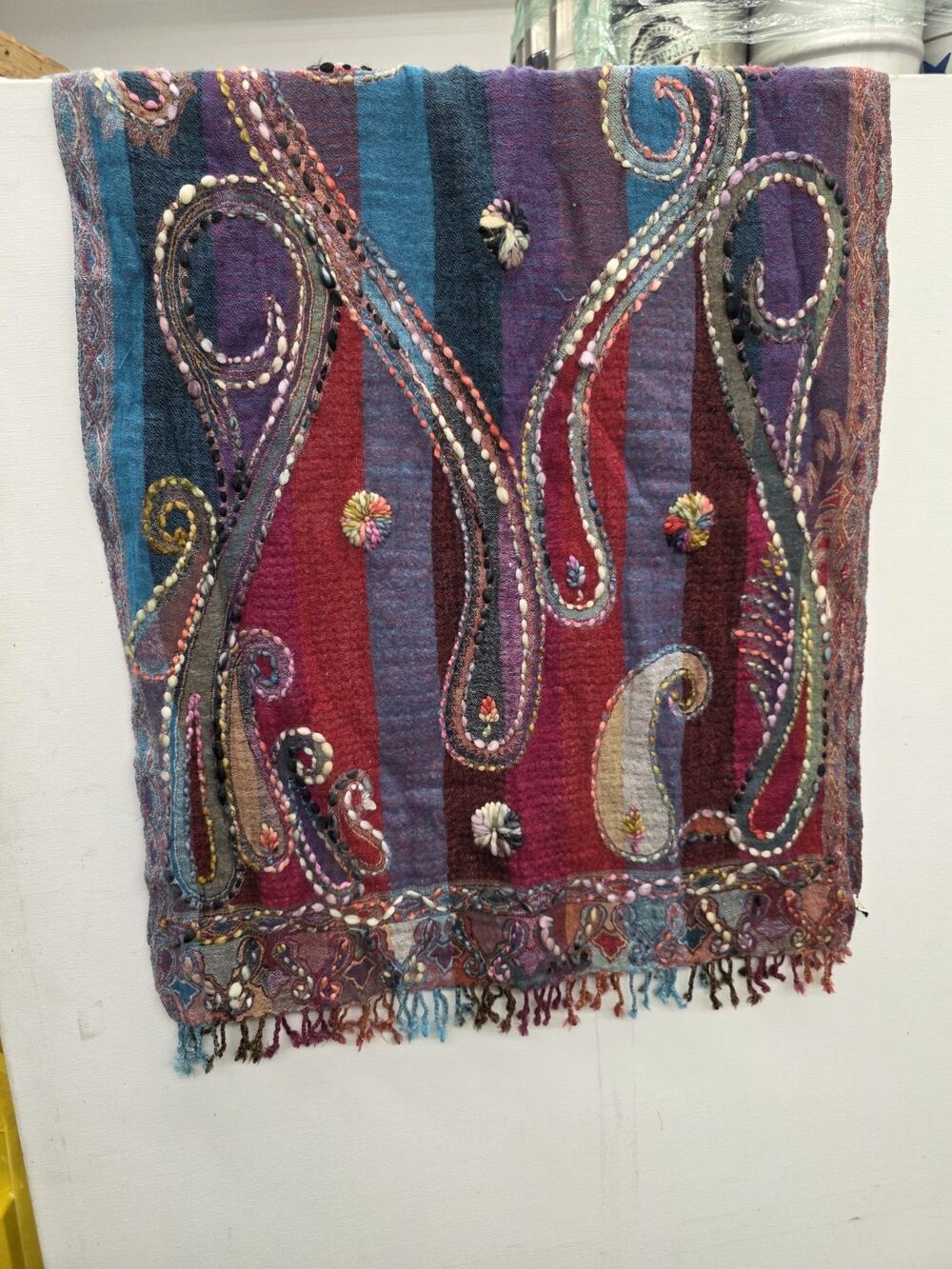 Kashmiri Style Shawl Wrap Wool Vicose Embroidery 72" x 24" made in India